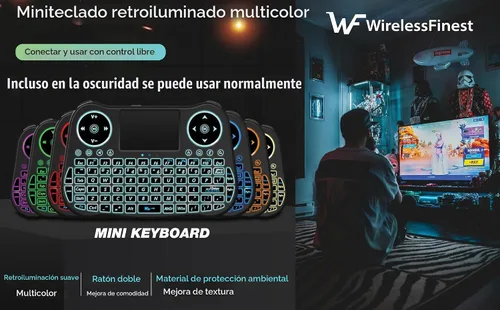 Vista 7 de Controlador Combo de Teclado Mini Inalámbrico con Mando a Distancia, Panel Táctil y Ratón con Retroiluminación RGB para Android TV Box, Smart TV