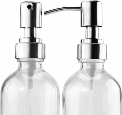 Vista 9 de Cornucopia Brands Botellas de vidrio transparente de 8 onzas con bombas de loción de acero inoxidable (paquete de 4); dispensadores de bomba
