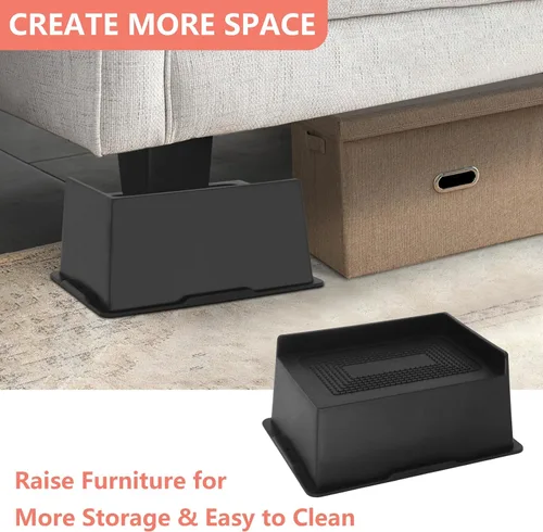 Vista 7 de Paquete de 4 elevadores de cama de 3 pulgadas, elevadores de muebles extra grandes de alta resistencia, elevadores de cama extra anchos para sofá