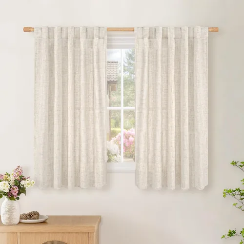 Vista 94 de BGment Cortinas cortas de lino marrón de 36 pulgadas de largo para ventanas, pequeñas cortinas de gasa semitransparentes para cocina, cafetería