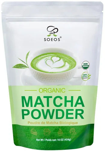 Vista 12 de Soeos Polvo de Matcha Orgánico, Polvo de Té Verde Matcha, 2 oz (57g), Matcha Japonés Rico en Antioxidantes para Lattes, Batidos y Hornear, Bolsas