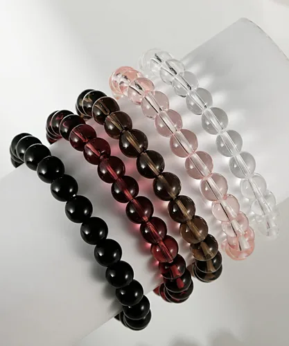 Vista 6 de BOMAIL 5 pulseras elásticas de cuentas de 0.315in, hechas a mano, redondas, de cristal, para mujeres, multicolor, mate, pulsera elástica, regalos