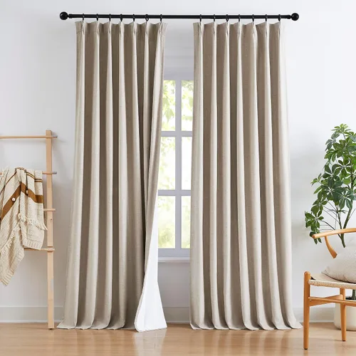 Vista 20 de Blue Pinch Pleated Linen Blend Full Blackout Curtains 84" Living Room 2pcs Azul