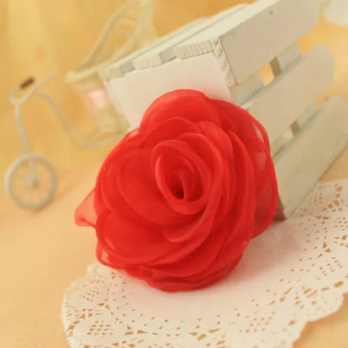 Vista 8 de adorables broches de rosas, clip para el cabello de flores de seda para mujer [joyas], sin metal, Rojo, XOTW05C4
