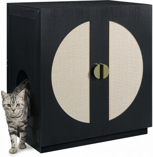Vista 16 de unipaws Caja de arena para gatos extra grande para cajas de arena automáticas y autolimpiantes, armario alto con estación de carga, casa oculta