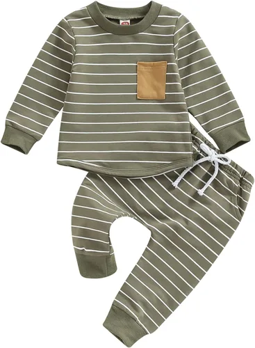 Vista 126 de Ropa de bebé niño 3 6 9 12 18 24M 3T Conjunto de pantalones con capucha patchwork sudadera con capucha pantalones de rayas traje de otoño invierno