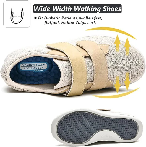 Vista 2 de W&LESVAGO Zapatillas diabéticas para hombre con correa de clusure extraíble, antideslizantes, ligeras, anchas, ajustables, para pies hinchados
