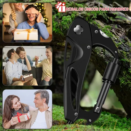 Vista 7 de Herramienta múltiple con mosquetón con cuchillo de bolsillo, equipo de supervivencia para camping y senderismo, llavero con mosquetones EDC