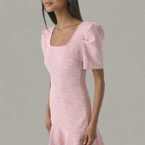 Vista 5 de Karl Lagerfeld Womens Square Neck Puff Sleeve Tweed Dress