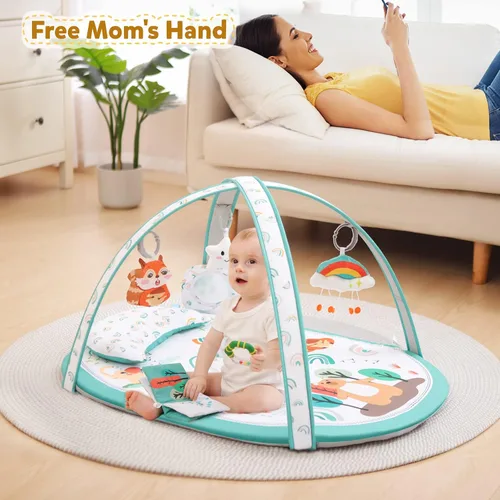 Vista 5 de Ibabejoy - Gimnasio de juego para bebés, gimnasio de juego basado en escenarios con 2 fundas lavables a máquina para recién nacidos a niños, tapete