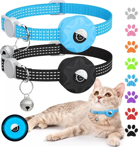 Vista 13 de Apple AirTag - Collar para gatos, rastreador GPS con función separable y campana, ligero para gatos y gatitos (negro)