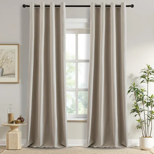 Vista 12 de DONREN Cortinas opacas completas para dormitorio, aislamiento térmico y reducción de ruido, cortinas de lino con ojales para sala de estar y Negro
