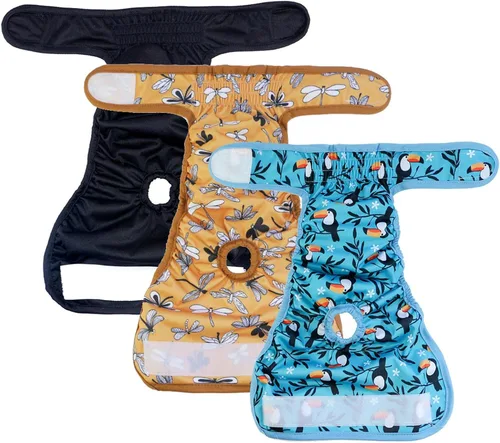 Vista 2 de Pañales para mascotas lavables para perras (paquete de 7), pañales cómodos y reutilizables para perritos (estilo A, XS)