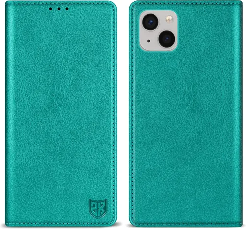 Vista 10 de ZZXX Funda tipo cartera para iPhone 13 con bloqueo RFID, soporte de ranura para tarjetas, funda protectora de cuero magnético fuerte plegable