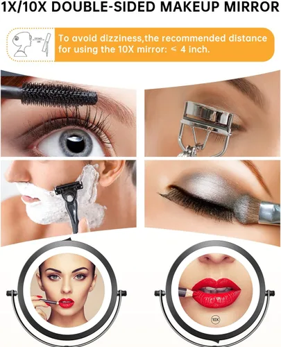 Vista 3 de Gospire Espejo de maquillaje iluminado de 7" con aumento 10X/1X doble cara Negro-7