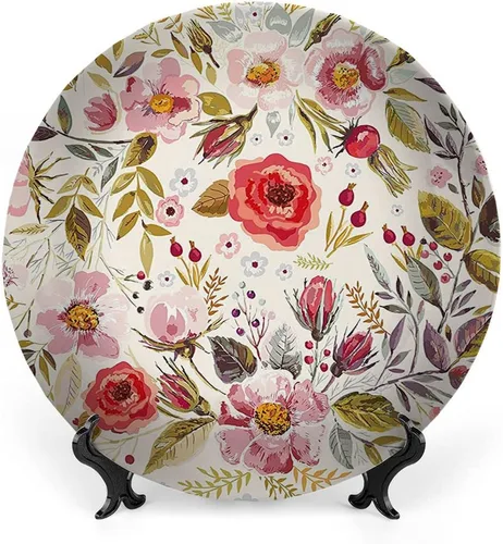 Vista 11 de Placa de exhibición de cerámica, placa decorativa colgante de cerámica con flores, tema de jardinería de dibujos animados, 6 pulgadas, decoración