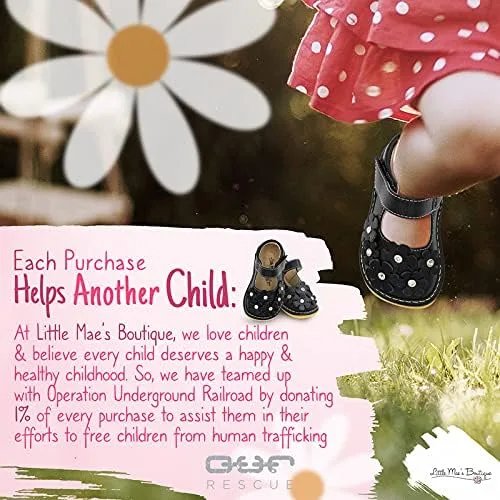 Vista 6 de Little Mae's Boutique Mary Jane - Zapatos chirriantes para niñas pequeñas, ideales para caminar con chirriador extraíble y correa ajustable, zapatos