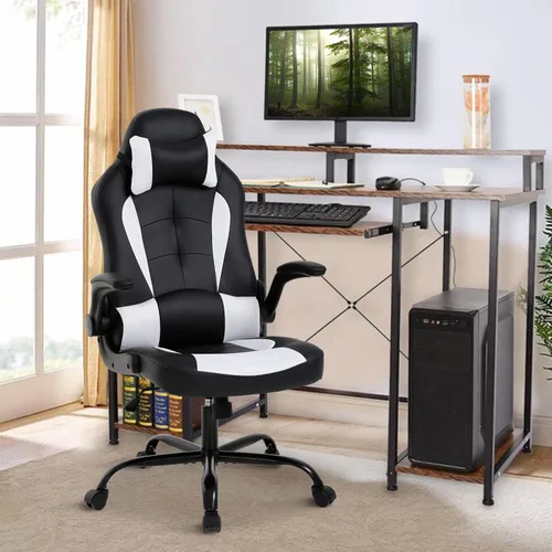 Vista 12 de Silla de oficina para videojuegos, silla de computadora con soporte lumbar y reposacabezas, silla de escritorio ejecutiva ergonómica ajustable