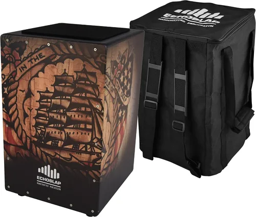 Vista 2 de GFX - Cajón con patrón de leopardo, negro, hecho a mano, 21 cables en espiral, graves profundos, placa frontal de arce, cuerpo de madera dura +