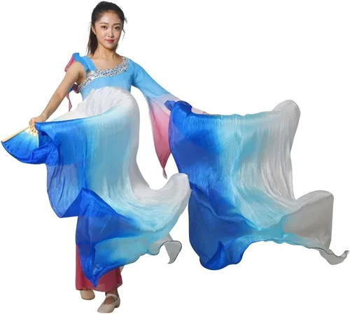 Vista 7 de KIKIGOAL 1 par (izquierdo + derecho) velo de danza del vientre de seda real para mujer, longitud 180 cm ancho 90 cm