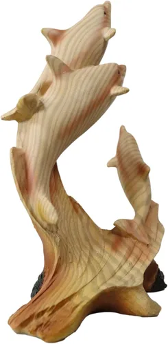 Vista 6 de Ebros Gift Three Dancing Family of Dolphins Escultura de 7 pulgadas de alto de resina de madera sintética de delfines nariz de botella Familia