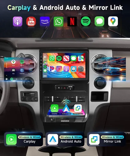 Vista 3 de Radio estéreo de coche WiFi de 5 GHz para Ford F150 2009-2014, pantalla táctil de 9 pulgadas/Android 15/CarPlay inalámbrico/Android Auto/DSP