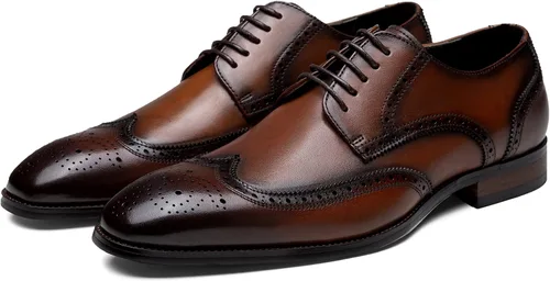 Vista 6 de Jousen Men's Dress Shoes Leather Formal Business Oxford Derby Shoes Brogue Wingtip Retro Dress Shoes for Men