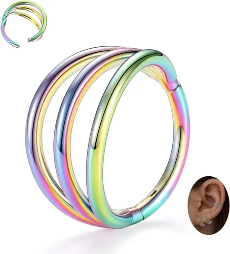 Vista 11 de Triple Nose Ring Hoop Conch Piercing Jewelry Helix Cartilage Earring