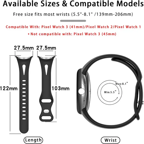 Vista 3 de Correas delgadas compatibles con Google Pixel Watch 4 3 (41mm)/Pixel Watch 2 1, correas ajustables transpirables de silicona suave deportiva