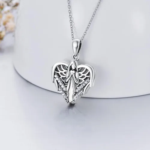 Vista 2 de Collar con medallón de corazón de ángel de la guarda que tiene 2 fotos personalizadas, medallón de fotos personalizado, para mascotas, perros