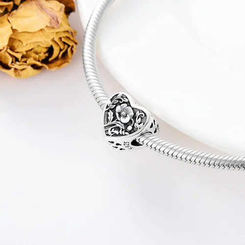 Vista 3 de PEIMKO Dije personalizado de plata de ley con diseño de corazón de flor de nacimiento y corazón de flor de nacimiento, pulsera de serpiente, regalo