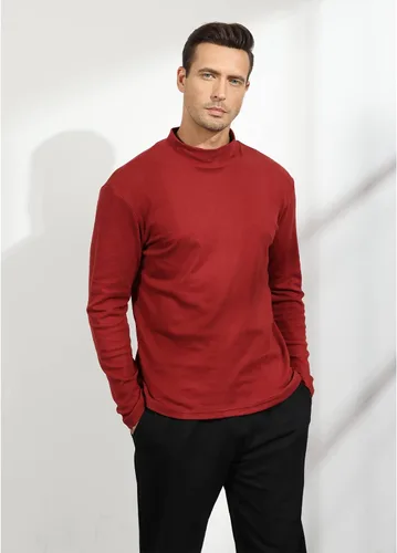Vista 6 de Rela Bota Suéter de manga larga con cuello alto para hombre, diseño básico, elástico, ajustado