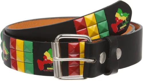 Vista 15 de Cinturón de piel con tachuelas Snap On, estilo punk, con estrella y pirámide, diseño de cuadros a cuadros Negro/Blanco