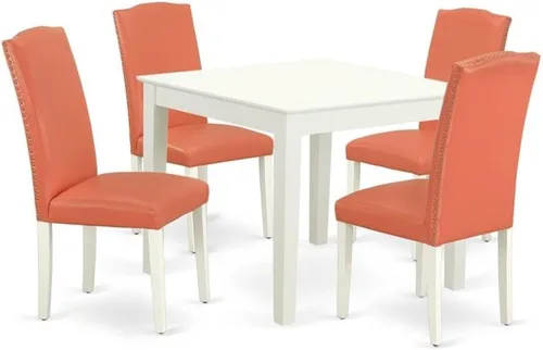Vista 18 de East West Furniture OXEN5-LWH-57 - Juego de mesa y sillas de cocina de 5 piezas, incluye una mesa de comedor cuadrada y 4 sillas de comedor Parsons