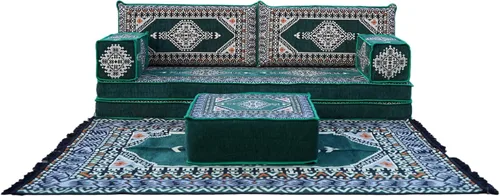 Vista 20 de arabicsofa Verde Juego de Asientos de Suelo Orientales Hechos a Mano – Sofá de Suelo Tradicional con Respaldo