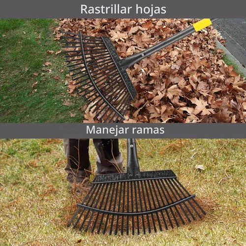 Vista 5 de Rastrillo para hojas, rastrillos de jardín de 30-61 pulgadas para hojas de servicio pesado con mango largo, 25 dientes de 18" de ancho, rastrillo
