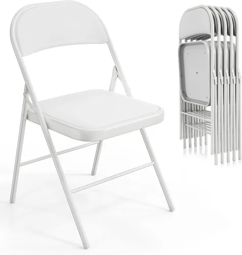Vista 29 de VINGLI Paquete de 4 sillas plegables con asientos acolchados, marco de metal con asiento y respaldo de piel sintética, capacidad de 350 libras, Negro