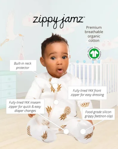 Vista 28 de ZippyJamz - Pijama orgánica para bebé con pies y cremallera para cambiar pañales fácil y rápido
