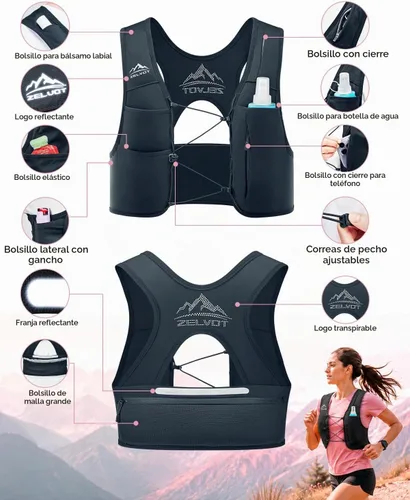 Vista 6 de Zelvot X-Back - Chaleco para correr para mujer, chaleco de hidratación con Soporte para teléfono específico para mujer, ligero, transpirable, ajuste