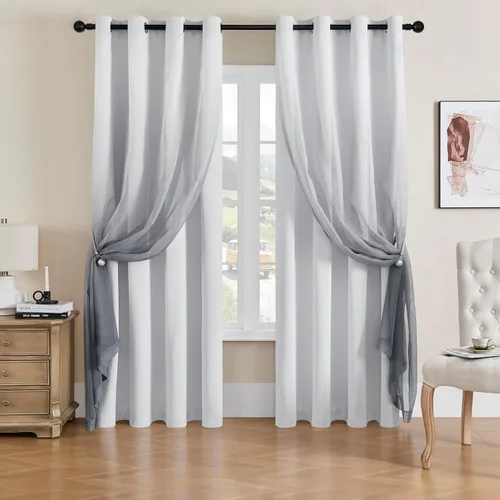 Vista 10 de naturetalk Cortinas opacas para oscurecer la habitación con degradado traslúcido, juego de 2 paneles de cortina – Parte superior con ojales
