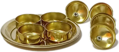 Vista 3 de PARIJAT HANDICRAFT Caja de latón Kumkum, Chandan, soporte para chawal/Kumkum para regalo, Pooja, Thali, Mandir, hogar, templo, regalo