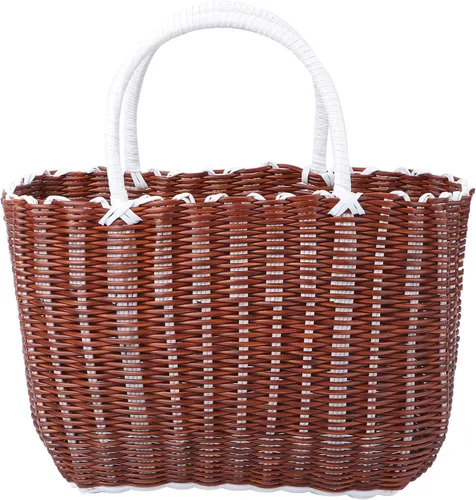 Vista 7 de Cabilock Cesta de plástico para mujer, bolsa de playa para mujer, 1 unidad, organizador de tejido, bolsa de compras, compras para comestibles Kahki
