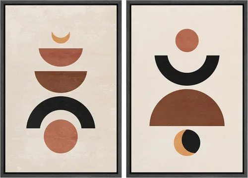 Vista 12 de SIGNFORD Lienzo enmarcado para pared, juego de arte geométrico retro de mediados de siglo, plantas forestales, ilustraciones con formas abstractas