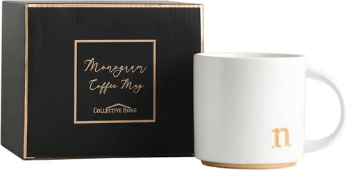 Vista 17 de COLLECTIVE HOME - Tazas de cerámica con monograma, tazas de café con inicial dorada de 15 onzas, elegantes tazas de té del alfabeto, elegante taza p