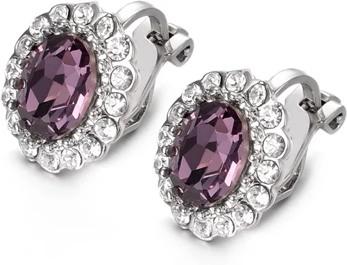 Vista 10 de Yoursfs Austria - Aretes de clip de cristal para mujer, chapados en oro de 18 quilates, joyería de moda con halo de circonita cúbica, aretes sin