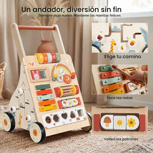 Vista 5 de Centro de actividades de madera para caminar para bebés con música y juego