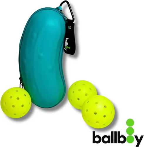 Vista 3 de Soporte para pelotas de pickleball - Se engancha a la cerca o bolsa, tiene capacidad para 3 bolas, bolsillo con cremallera para accesorios