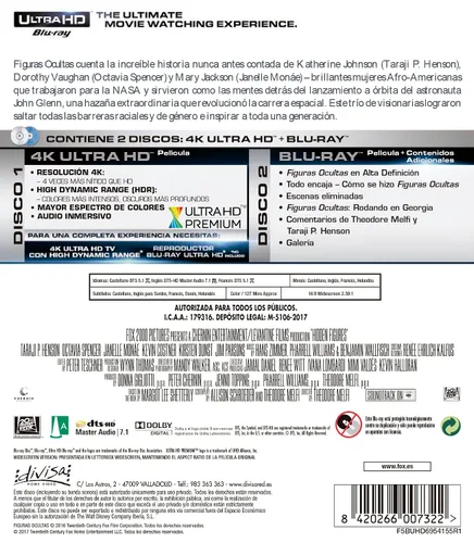 Vista 2 de Figuras Ocultas- Hidden Figures Blu Ray 4K Ultra HDUHD- Spanish Release