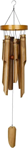 Vista 3 de Woodstock Chimes Asli Arts Collection, anillo de campanilla de bambú, grande (37 pulgadas) natural, campanillas de viento de bambú para decoración