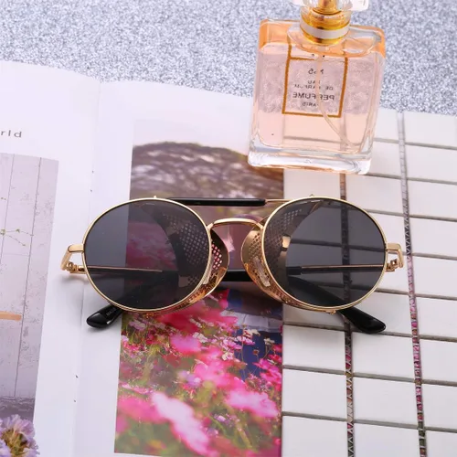 Vista 5 de Dollger Gafas de sol redondas vintage estilo Steampunk con protección UV400 para hombres y mujeres